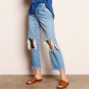 Free People Maggie Mid Rise Straight Jean Light Stone Wash Size 25